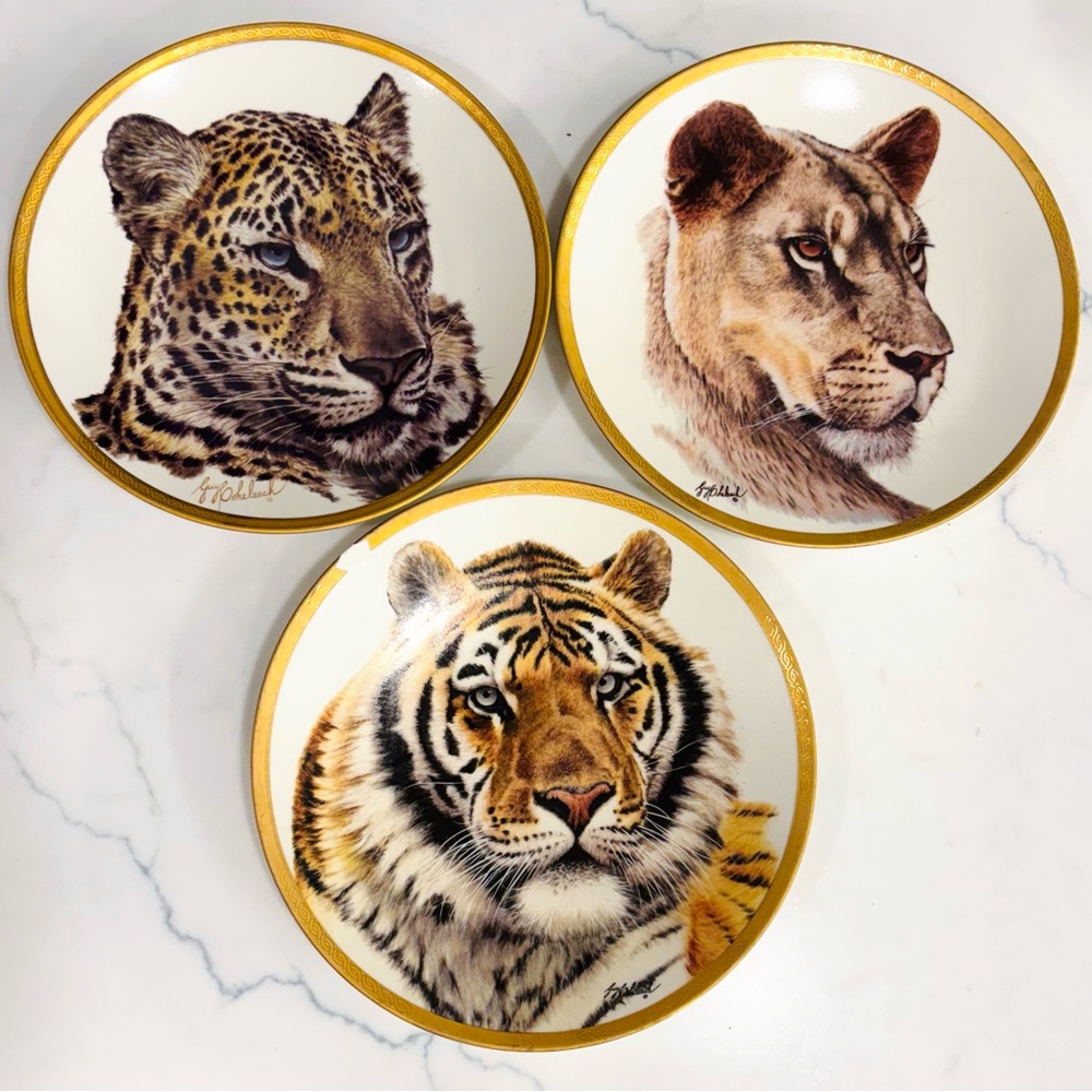 Vintage Lot 3 LENOX Great Cats of the World Plate Collection Leopard Tiger Lion